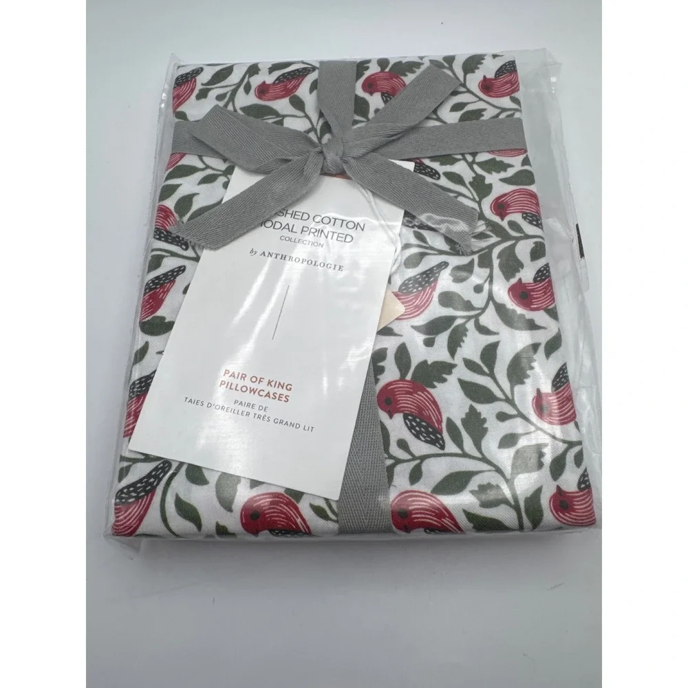 Anthropologie Pillowcases KING Cotton Modal Print‎ Birds & Vines New Set of 2